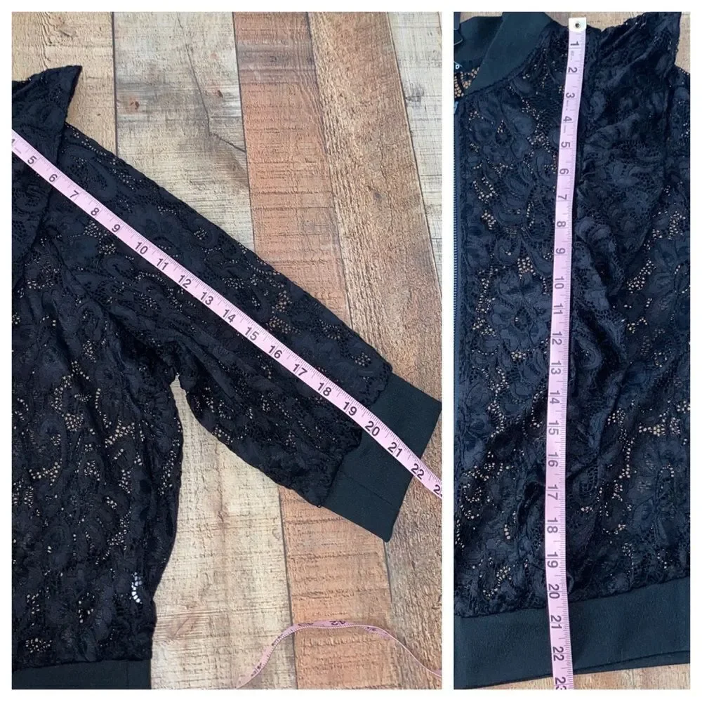 NWT Torrid Black Lace Ruffle Crop Bomber jacket - Picture 14 of 15
